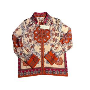 NWT Rachel Zoe Long Sleeve Blouse Vibrant Boho Floral Pink Orange Women Sz S